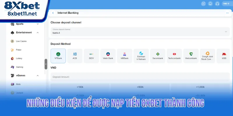 Nạp Tiền 8XBET Với Quy Trình Chuẩn Nhanh Gọn Chuẩn 2026 2 Người chơi tuân thủ hạn mức thanh toán đã được quy định